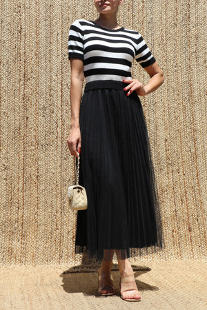 DD8539, Sweater Top Mesh Midi Dress