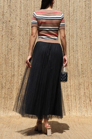 DD8539, Sweater Top Mesh Midi Dress