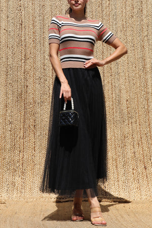 DD8539, Sweater Top Mesh Midi Dress