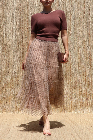 DD8531, Sweater Top Polka Dot Mesh Midi Dress