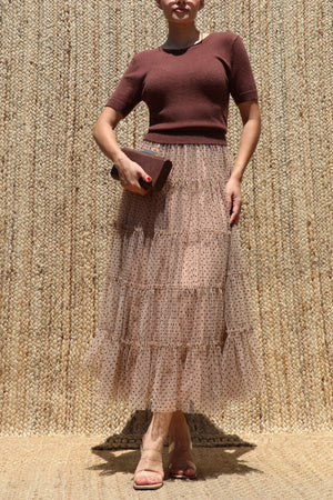 DD8531, Sweater Top Polka Dot Mesh Midi Dress