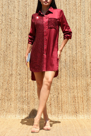 DD8673, Sequin Button Down Satin Mini Dress