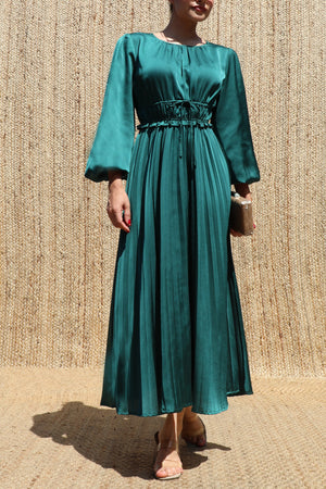 DD8687, Pleated Satin Midi Dress