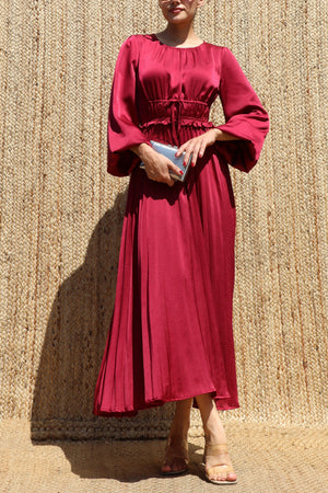 DD8687, Pleated Satin Midi Dress