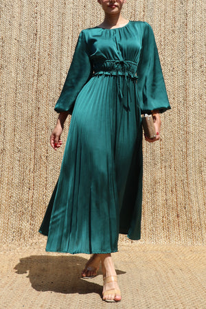 DD8687, Pleated Satin Midi Dress