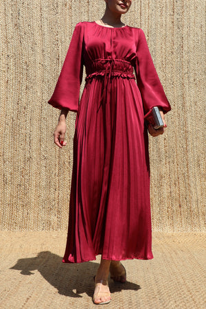 DD8687, Pleated Satin Midi Dress