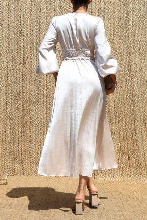 DD8687, Pleated Satin Midi Dress