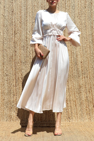 DD8687, Pleated Satin Midi Dress
