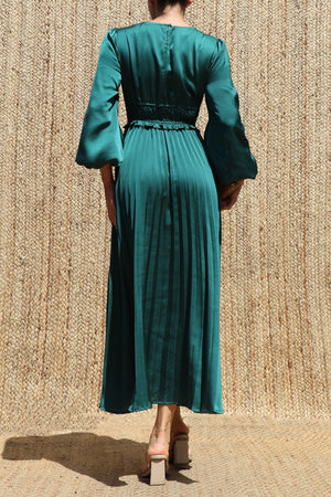 DD8687, Pleated Satin Midi Dress