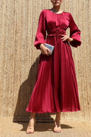 DD8687, Pleated Satin Midi Dress