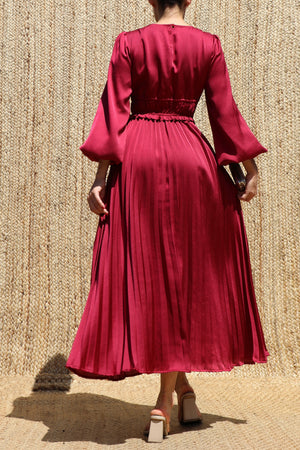 DD8687, Pleated Satin Midi Dress