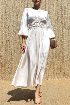 DD8687, Pleated Satin Midi Dress