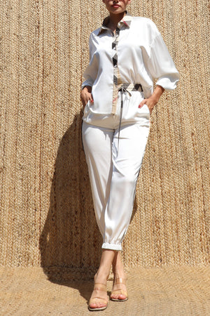 DD8690, Satin Shirt Top and Pants Set