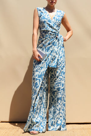 DD8400, Printed Loose Fit Wrap Style Jumpsuit