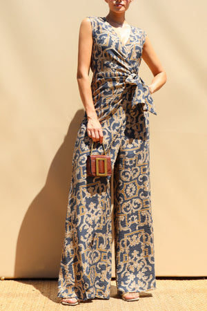 DD8400, Printed Loose Fit Wrap Style Jumpsuit