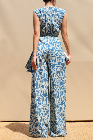 DD8400, Printed Loose Fit Wrap Style Jumpsuit
