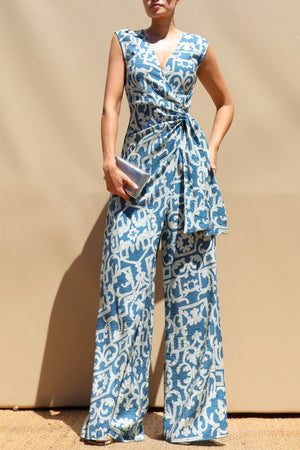 DD8400, Printed Loose Fit Wrap Style Jumpsuit