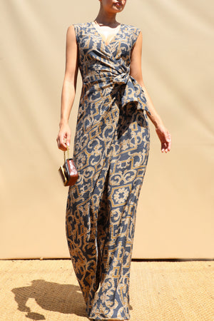 DD8400, Printed Loose Fit Wrap Style Jumpsuit