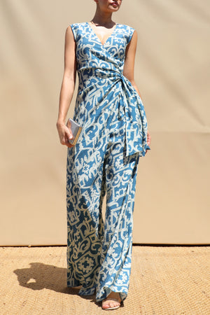 DD8400, Printed Loose Fit Wrap Style Jumpsuit