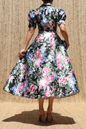 DD8570, Floral Printed Belted Midi Dress