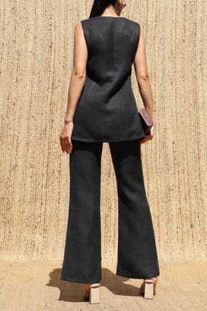 DD8696, Textured V Neck Top & Pant Set