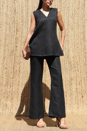 DD8696, Textured V Neck Top & Pant Set