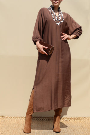 DD8704, Leopard Collar Loose Fit Shirt Dress