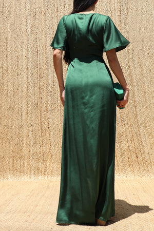 DD8614, Square Neck Satin Maxi Dress