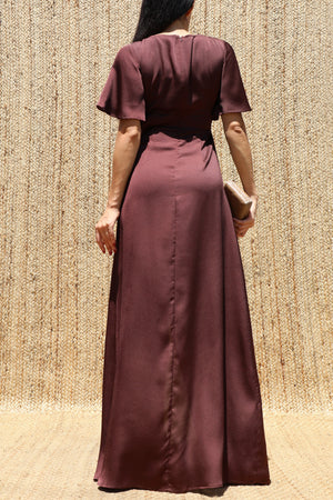 DD8614, Square Neck Satin Maxi Dress