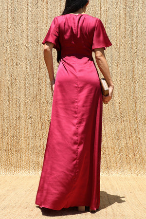 DD8614, Square Neck Satin Maxi Dress