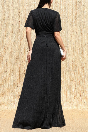DD8602, Lurex Twist-front V Neck Maxi Dress