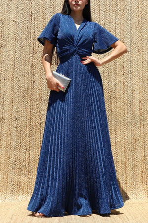 DD8602, Lurex Twist-front V Neck Maxi Dress