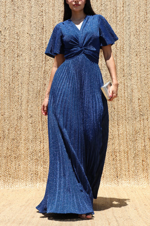 DD8602, Lurex Twist-front V Neck Maxi Dress