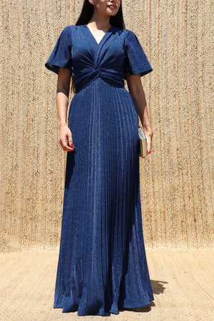 DD8602, Lurex Twist-front V Neck Maxi Dress