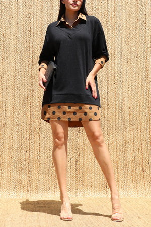 DD8694, Polka Dot Shirt Knit Top Mini Dress