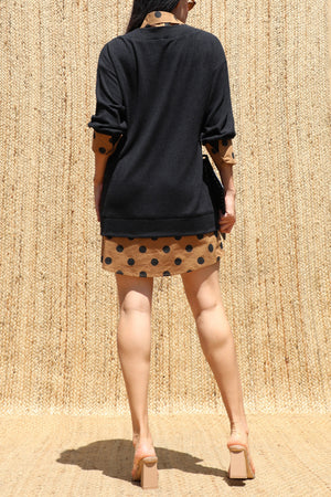 DD8694, Polka Dot Shirt Knit Top Mini Dress