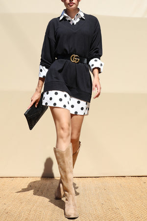 DD8694, Polka Dot Shirt Knit Top Mini Dress