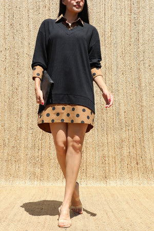 DD8694, Polka Dot Shirt Knit Top Mini Dress