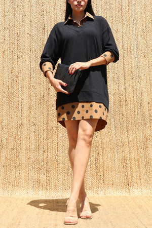 DD8694, Polka Dot Shirt Knit Top Mini Dress