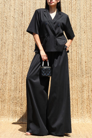 DD8595, Double Button Jacket & Loose Fit Pants Set