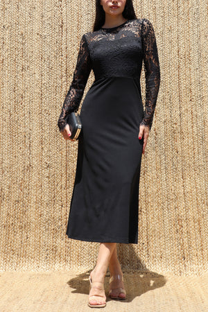DD8661, Lace Sleeves Knit Midi Dress