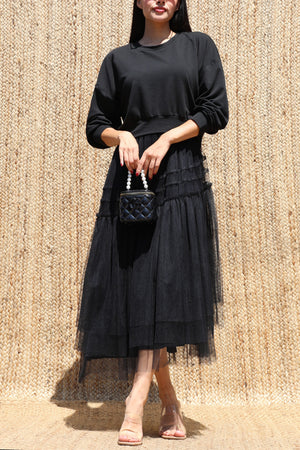 DD8706, Layered Knit Top Tiered Midi Dress