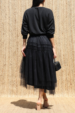 DD8706, Layered Knit Top Tiered Midi Dress