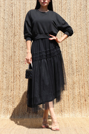 DD8706, Layered Knit Top Tiered Midi Dress