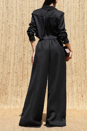 DD7593, Tweed Button Down Top and Pants Set
