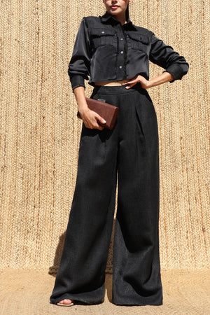 DD7593, Tweed Button Down Top and Pants Set