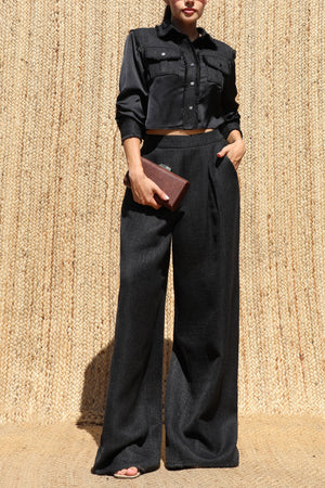 DD7593, Tweed Button Down Top and Pants Set