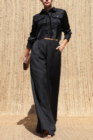 DD7593, Tweed Button Down Top and Pants Set