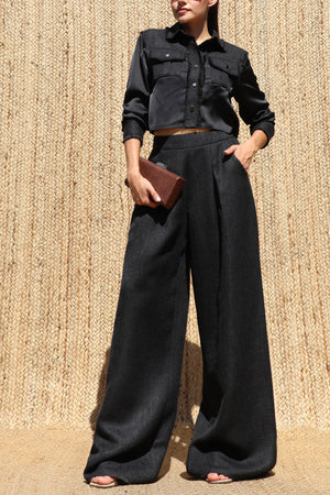 DD7593, Tweed Button Down Top and Pants Set