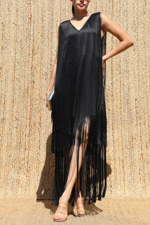 DD8700, Fringe Satin Midi Dress